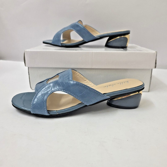 Hills Style Women’s Croc Embossed Gold Slide Sandals Low Heel Size 41 US 10 New - Picture 1 of 7